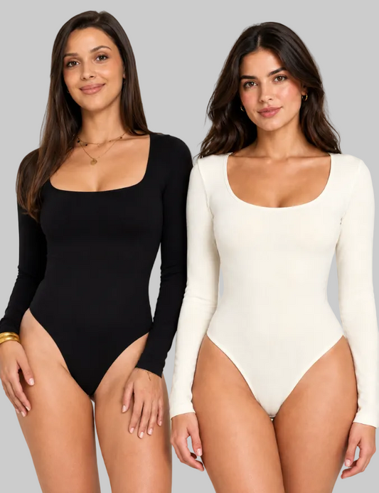 ReshapeIt™ Shapewear Langarm Damen 2er-Pack – Schwarz & Elfenbeinweiß