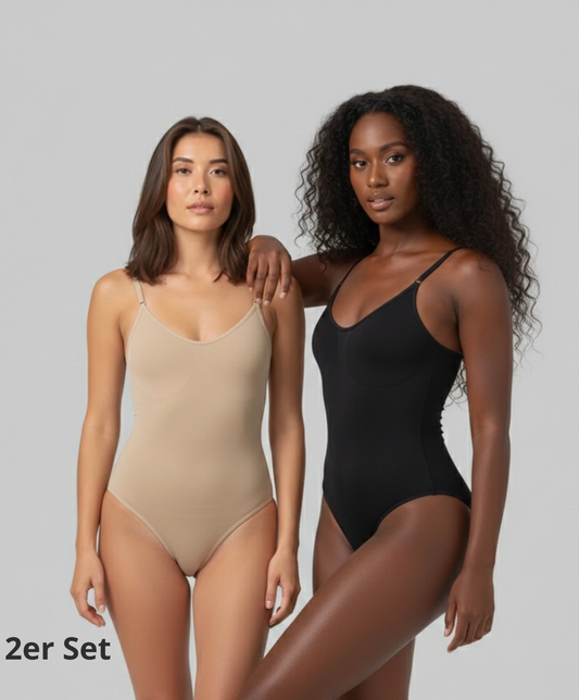 2er-Pack Shapewear Bodys - Schwarz und Beige Vorderansicht