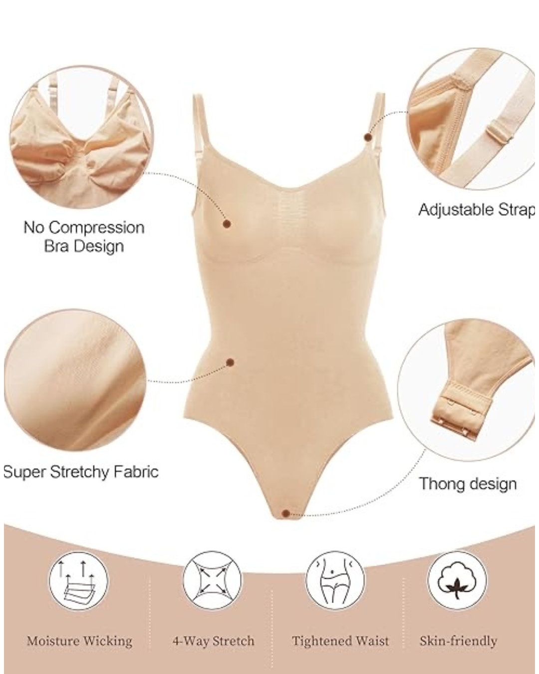 ReshapeIt Tanga Bodysuit Invisible – Nahtlos & Zweite-Haut-Effekt (Beige)