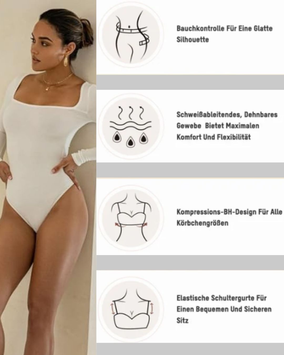 ReshapeIt™ Bodysuit Long Sleeve – Perfekte Passform für Taille und Bauch (Elfenbeinweiß)