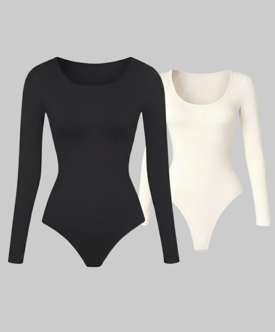 ReshapeIt™ Shapewear Langarm Body 2er-Pack – Schwarz & Elfenbeinweiß | Figurformend & Elegant