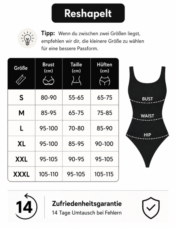 Größentabelle für Damen – Shapewear Body Panty