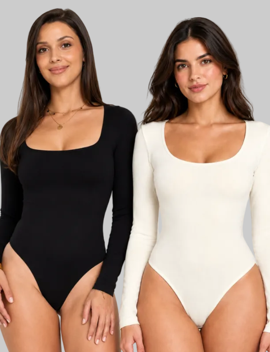 ReshapeIt™ Shapewear Langarm Damen 2er-Pack – Schwarz & Elfenbeinweiß