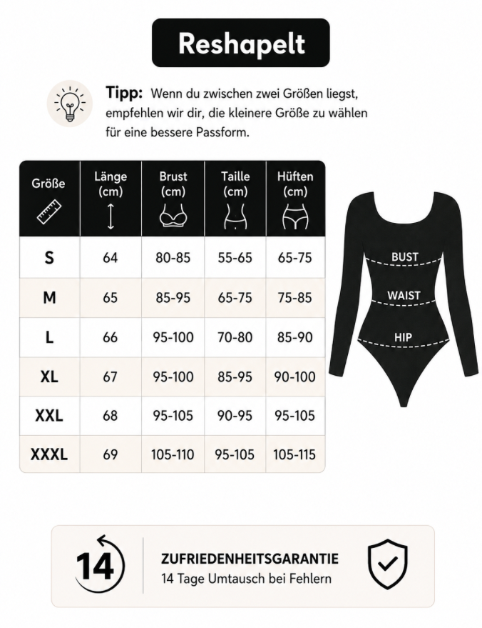 ReshapeIt™ Shapewear Langarm Body Damen – Bauch & Taille