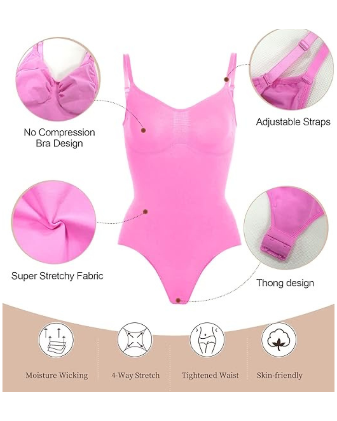 ReshapeIt Tanga Bodysuit Sanfte Kompression – Weich & Formend (Hot Pink)
