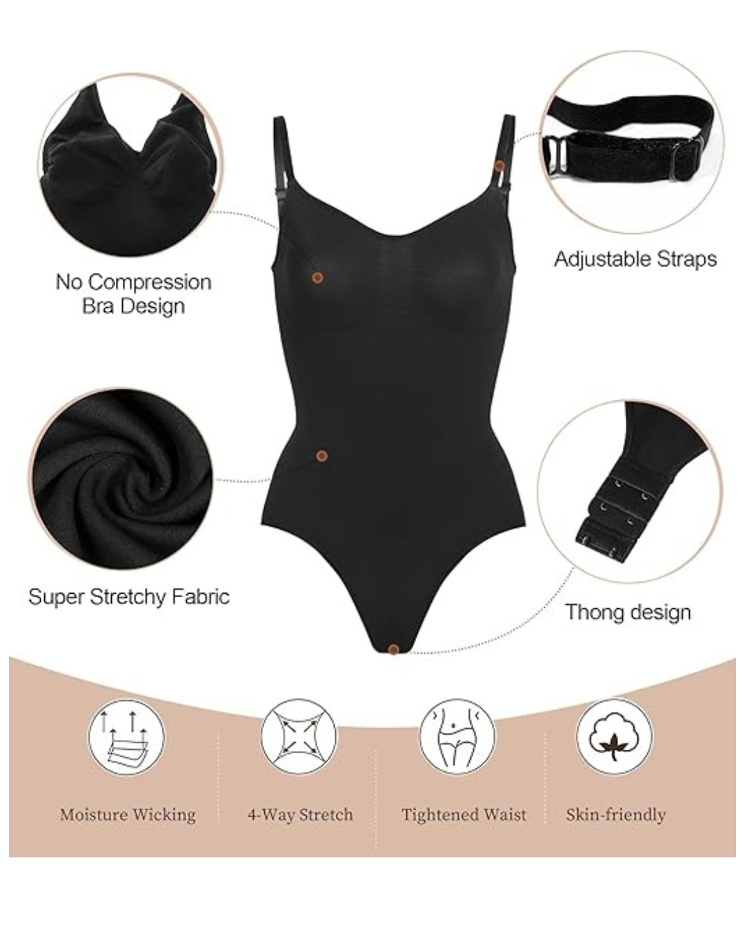 ReshapeIt Premium Tanga Bodysuit – Bauchkontrolle & Stark Formend (Schwarz)