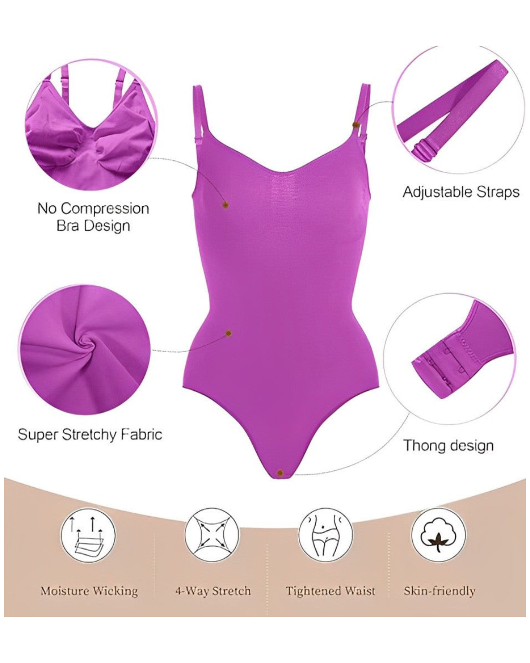 ReshapeIt Tanga Bodysuit Elegante Kompression – Sanft & Definierend (Lila)