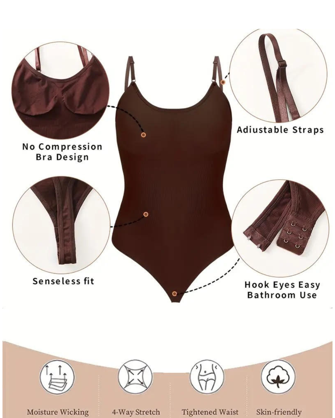 ReshapeIt Tanga Bodysuit Thermo – Wärmend & Figurformend (Braun)
