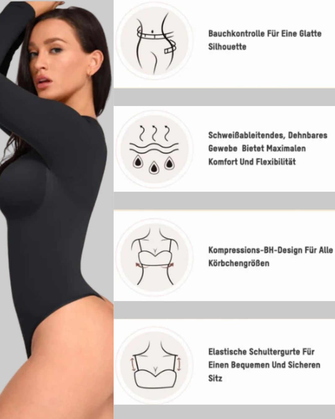 ReshapeIt™ Bodysuit Long Sleeve – Perfekte Passform für Taille und Bauch (Schwarz)