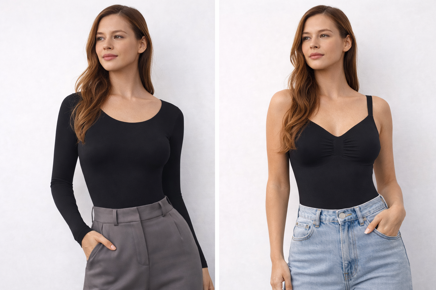 ReshapeIt™ Shapewear Body 2er-Pack Schwarz – Langarm + Kurz | Bauchweg & Figurformend | ReshapeIt™